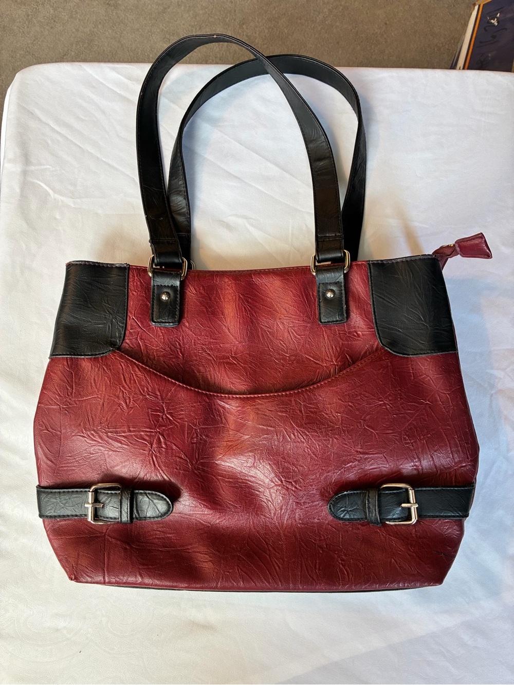 Two-Tone Burgundy and Black gun conceal purse